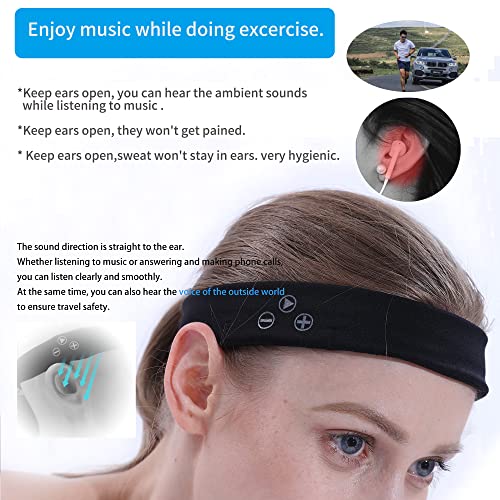 Wireless Sports Headband Headphones Sweatproof-Sleep Eye Mask Headband Headsets Gyms Music Earphones with HD Speaker for Men & Women