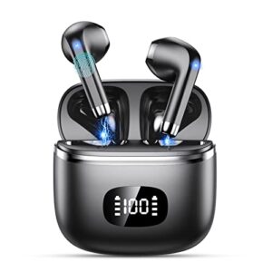 pomuic wireless earbuds v5.3 bluetooth headphones 40h playback with led digital display charging case stereo sound earbuds with mic ipx7 waterproof earphones for cell phone computer laptop sports