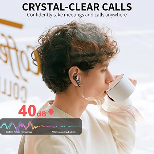 POMUIC Wireless Earbuds V5.3 Bluetooth Headphones 40H Playback with LED Digital Display Charging Case Stereo Sound Earbuds with Mic IPX7 Waterproof Earphones for Cell Phone Computer Laptop Sports