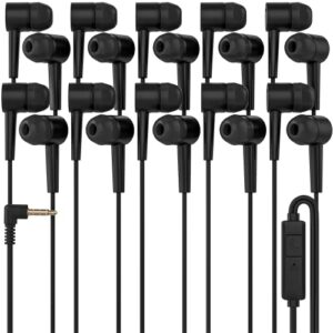 redskypower 10 pack black color kid’s wired microphone earbud headphones, individually bagged, disposable earbuds with mic ideal for students in classroom libraries schools, bulk wholesale