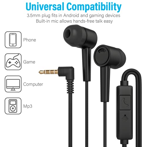 RedSkyPower 10 Pack Black Color Kid's Wired Microphone Earbud Headphones, Individually Bagged, Disposable Earbuds with Mic Ideal for Students in Classroom Libraries Schools, Bulk Wholesale