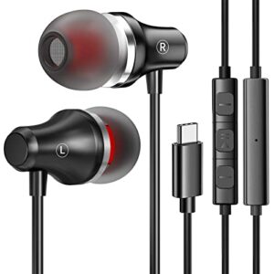 usb type c earphones stereo in ear earbuds headphones with microphone noise cancelling wired earbuds with mic and volume control compatible with google pixel 2/xl, xiaomi, huawei and more