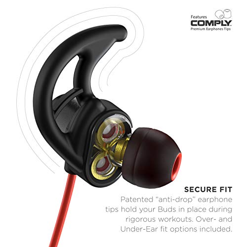 phaiser BHS-790 Bluetooth Headphones with Dual Graphene Drivers and Bluetooth Sport Headset with Mic - Wireless Earbuds for Running - Sweatproof, Redheat