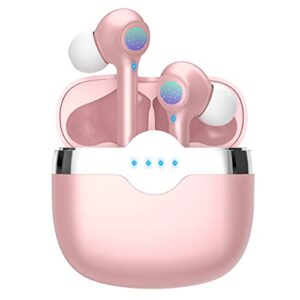 yht earbuds wireless bluetooth 5.3 ear buds 4-mics clear calls enc noise cancelling earphones 30h playtime deep bass ear buds waterproof sports earbud & in-ear headphones for iphone android (pink)
