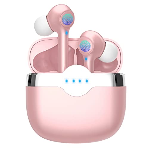 YHT Earbuds Wireless Bluetooth 5.3 Ear Buds 4-Mics Clear Calls ENC Noise Cancelling Earphones 30H Playtime Deep Bass Ear Buds Waterproof Sports Earbud & in-Ear Headphones for iPhone Android (Pink)