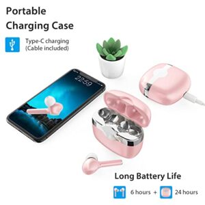 YHT Earbuds Wireless Bluetooth 5.3 Ear Buds 4-Mics Clear Calls ENC Noise Cancelling Earphones 30H Playtime Deep Bass Ear Buds Waterproof Sports Earbud & in-Ear Headphones for iPhone Android (Pink)