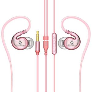 jaamira sports wired earbuds in-ear earphones with microphone &volume control -bass &noise isolation over ear headphones with 3.5mm jack -for android phone iphone computer gaming workout ipx4 pink