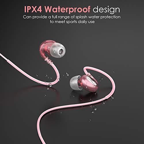 JAAMIRA Sports Wired Earbuds in-Ear Earphones with Microphone &Volume Control -Bass &Noise Isolation Over Ear Headphones with 3.5mm Jack -for Android Phone iPhone Computer Gaming Workout IPX4 Pink