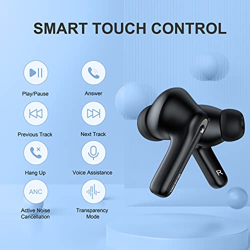 MURPISO Wireless Earbuds, Active Noise Cancelling Wireless Earbuds, in-Ear Bluetooth 5.2 Headphones with 4 Mics, 35 Hours Playtime, IPX6 Waterproof, Deep Bass Headset for iOS Android, Black