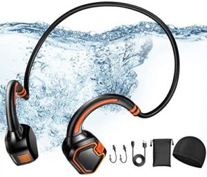 aosman swimming headphones underwater waterproof bone conduction bluetooth headphones -bluetooth 5.1 ip68 waterproof with mp3 play 16g memory,open ear wireless sports ultralight headset (orange)