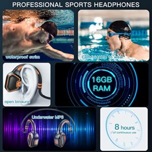 AOSMAN Swimming Headphones Underwater Waterproof Bone Conduction Bluetooth Headphones -Bluetooth 5.1 IP68 Waterproof with MP3 Play 16G Memory,Open Ear Wireless Sports Ultralight Headset (Orange)