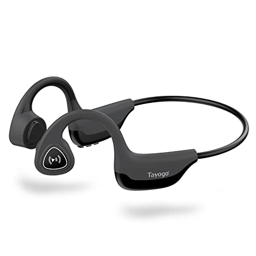 Tayogo Bone Conduction Headphones, Wireless Bluetooth Bone Conducting Earbuds, Open Ear Headset with Mic, for Running, Cycling, Yoga-Grey(Used-Like New)