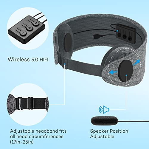 Sleep Headphones Wireless, Wireless Earbuds Sports Headband Noise Cancelling Eye Mask with Ultra-Thin Stereo Speakers & Ear Cup & Adjustable Strap