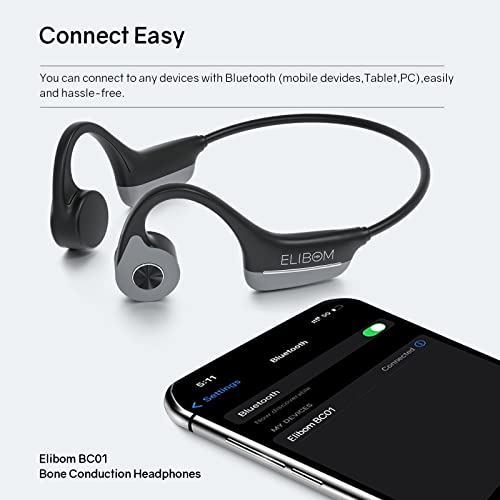 ELIBOM Bone Conduction Headphones, Waterproof Open-Ear Headphones, 9+Hours Music & Call, Wireless Bluetooth Earphones with mic, 25g Sports Headset, Arm Bag Included