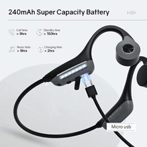 ELIBOM Bone Conduction Headphones, Waterproof Open-Ear Headphones, 9+Hours Music & Call, Wireless Bluetooth Earphones with mic, 25g Sports Headset, Arm Bag Included