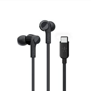 belkin soundform headphones – wired in-ear earphones with microphone – wired earbuds for ipad mini, galaxy, huawei, & more with usb-c connector (usb-c headphones) (black)