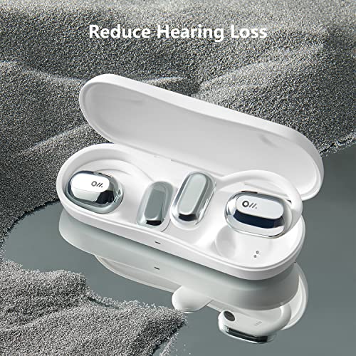 Oladance Open Ear Headphones Bluetooth 5.2 Wireless Earbuds for Android & iPhone, Open Ear Earbuds with Dual 16.5mm Dynamic Drivers, Up to 94 Hours Playtime Waterproof Sport Earbuds -Space Silver