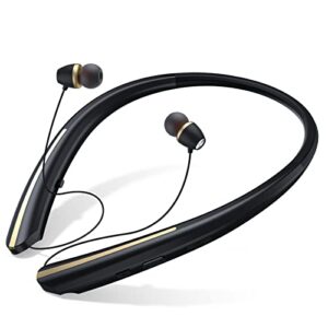 bluetooth headphones retractable, neckband earbuds wireless headset sports noise cancelling stereo earphones with microphone compatible with iphone, smart phone, android, samsung, ipad (black gold)