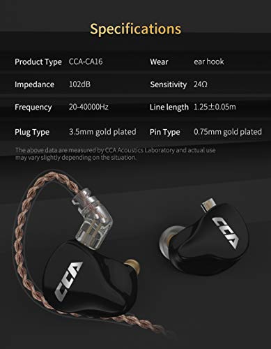 CCA CA16 in Ear Monitor Headphones HiFi 16 Units Balanced IEM High Clarity Sport Earbuds Noise Cancelling Audiophile Bass Earphone for Musicians Singer