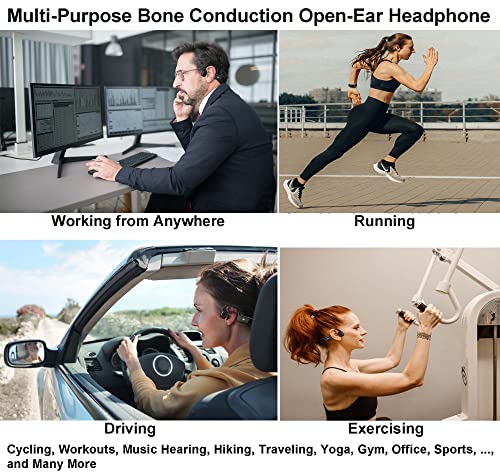 Bone Conduction Open-Ear Bluetooth Sport Headphones, Premium Wireless Over-Ear Earphones with Built-in Dual Mic works for Running, Workouts, Bicycling, Hiking, Gym, Driving, Office and Many More
