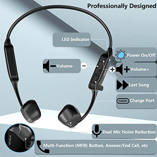 Bone Conduction Open-Ear Bluetooth Sport Headphones, Premium Wireless Over-Ear Earphones with Built-in Dual Mic works for Running, Workouts, Bicycling, Hiking, Gym, Driving, Office and Many More