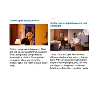 Philips Hue 4-Pack White and Color A19 Medium Lumen Smart Bulb, 1100 Lumens, Bluetooth & Zigbee Compatible (Hue Hub Optional), Compatible with Alexa & Google Assistant