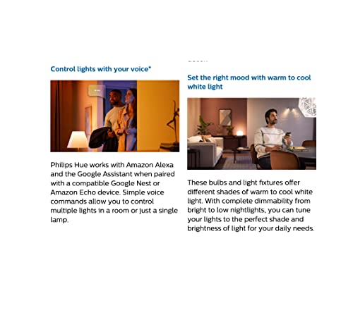 Philips Hue 4-Pack White and Color A19 Medium Lumen Smart Bulb, 1100 Lumens, Bluetooth & Zigbee Compatible (Hue Hub Optional), Compatible with Alexa & Google Assistant