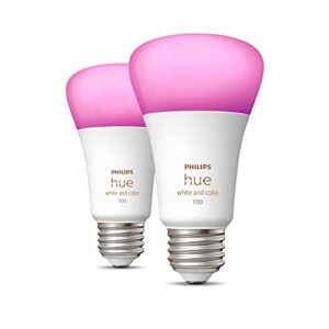 Philips Hue White and Color Ambiance A19 Medium Lumen Smart Bulb, 1100 Lumens, Bluetooth & Zigbee Compatible (Hue Hub Optional), Works with Alexa & Google Assistant, 2 Bulbs