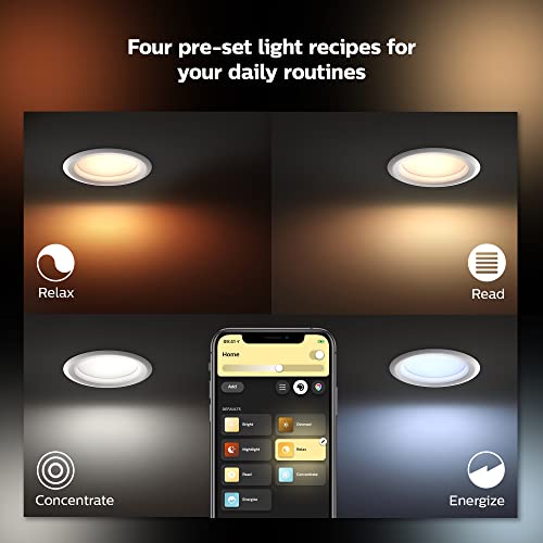 Philips Hue White and Color Ambiance Extra Bright Dimmable Recessed LED Smart 6" Downlight for Retrofit Cans Compatible with Amazon Alexa Apple HomeKit and Google Assistant - 4 Pack (578674), Plastic