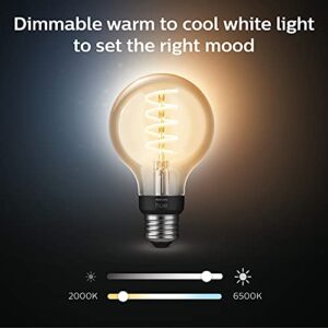 Philips Hue White Ambiance Dimmable Smart Filament G25, Warm-White to Cool-White LED Vintage Edison Globe Bulb, Bluetooth & Hub Compatible (Hue Hub Optional), Voice Activated with Alexa