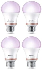 philips color and tunable white a19 led 60w equivalent dimmable wi-fi wiz connected smart led light bulb, easy control with app or voice, works with alexa, google assistant, siri shortcuts (4-pack)