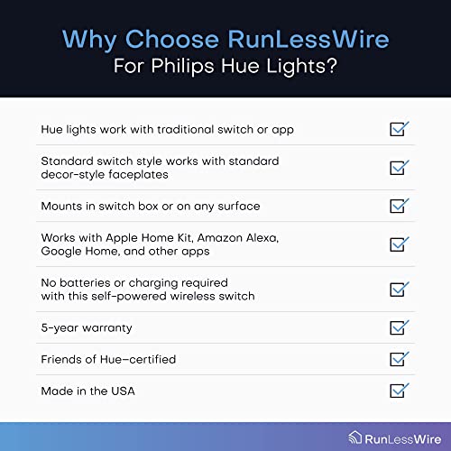 RunLessWire Click for Philips Hue Wireless Dimmer Light Switch, Smart Switch with Battery-Free Installation (Switch, White)