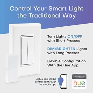 RunLessWire Click for Philips Hue Wireless Dimmer Light Switch, Smart Switch with Battery-Free Installation (Switch, White)