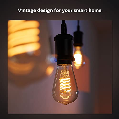 Philips Hue 2-Pack Dimmable Warm White Vintage Smart ST19 Edison Bulb, Bluetooth & Hub Compatible (Hue Hub Optional), Voice Activated with Alexa, Google Assistant, and HomeKit