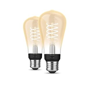 Philips Hue 2-Pack Dimmable Warm White Vintage Smart ST19 Edison Bulb, Bluetooth & Hub Compatible (Hue Hub Optional), Voice Activated with Alexa, Google Assistant, and HomeKit