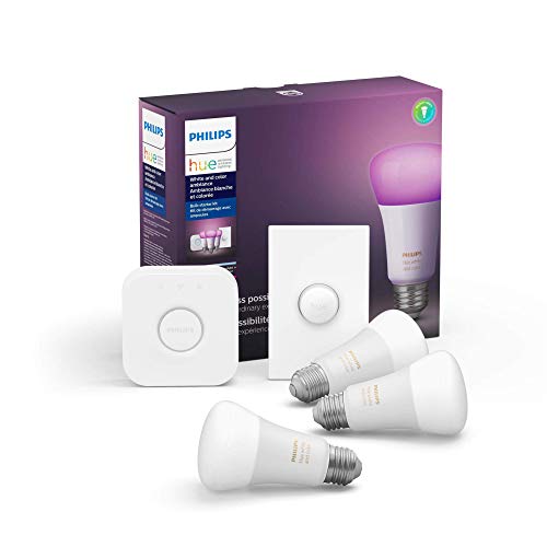 Philips Hue White and Color Ambiance Base Lumen (60W) Smart Button Starter Kit, 16 Millions Colors, Works with Amazon Alexa, Google Assistant, Apple HomeKit 60 Watt (OLD VERSION)