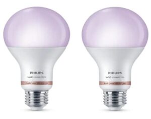 philips color and tunable white a21 led high lumen 100w equivalent dimmable smart wi-fi wiz connected light bulb, compatible with alexa, google assistant, and siri shortcuts (2-pack) (9290024493)