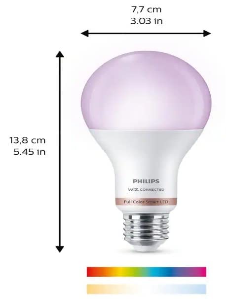 Philips Color and Tunable White A21 LED High Lumen 100W Equivalent Dimmable Smart Wi-Fi Wiz Connected Light Bulb, Compatible with Alexa, Google Assistant, and Siri Shortcuts (2-Pack) (9290024493)