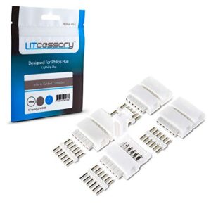 litcessory 6-pin to cut-end connector for philips hue lightstrip plus (4 pack, white – standard 6-pin v3)
