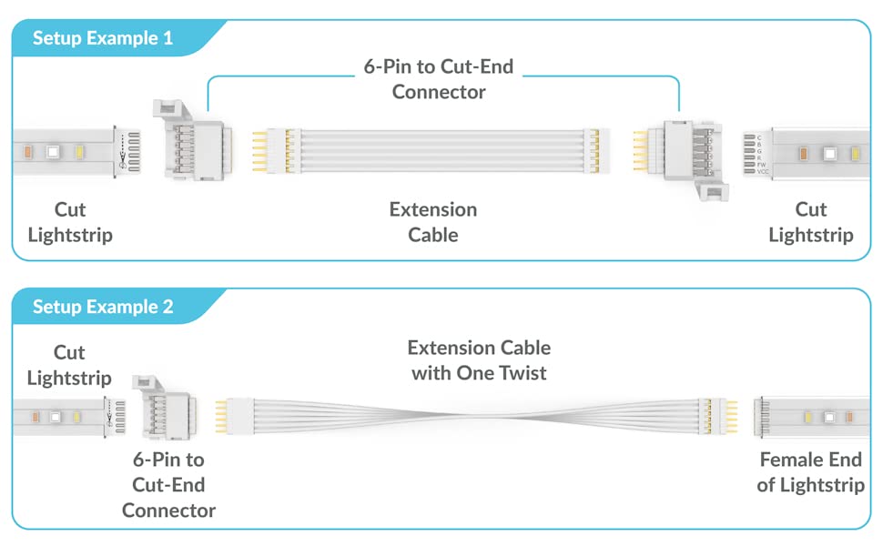 Litcessory 6-Pin to Cut-End Connector for Philips Hue Lightstrip Plus (4 Pack, White - Standard 6-PIN V3)