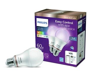 philips wiz connected 2-pack bundle a19 led wi-fi smart bulb full color 800 lumens dimmable 60w equivalent