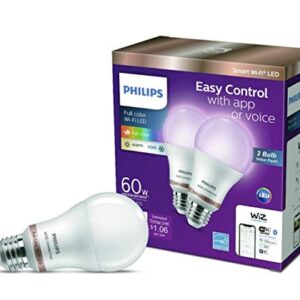 Philips Wiz connected 2-Pack bundle A19 LED Wi-Fi Smart Bulb FULL COLOR 800 Lumens Dimmable 60w equivalent