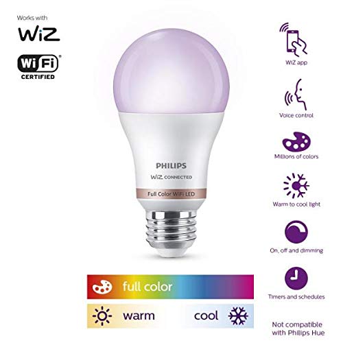 Philips Wiz connected 2-Pack bundle A19 LED Wi-Fi Smart Bulb FULL COLOR 800 Lumens Dimmable 60w equivalent