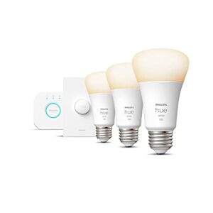 Philips Hue White Base Lumen (60W) Smart Button Starter Kit, Works With Amazon Alexa, Google Assistant, Apple HomeKit 60 Watt (OLD VERSION)