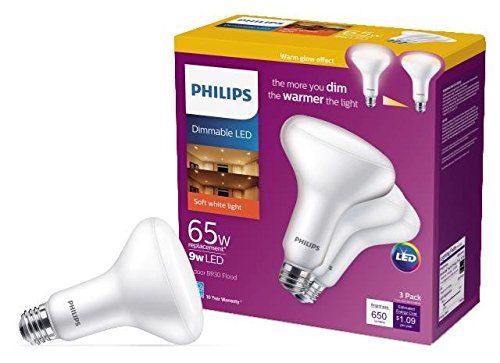 Philips LED Frosted Indoor BR30, Dimmable Warm Glow Effect, 650 Lumen, 2700-2200K, 7.2W=65W, E26 Base, 6-Pack
