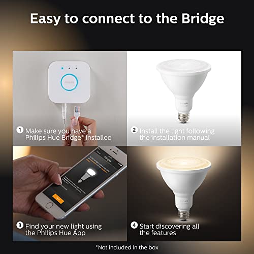 Philips Hue White Outdoor PAR38 13W Smart Bulbs (Philips Hue Hub Required), 1 White PAR38 LED Smart Bulb, Works with Alexa, Apple HomeKit and Google Assistant