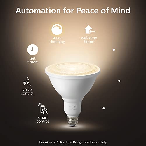 Philips Hue White Outdoor PAR38 13W Smart Bulbs (Philips Hue Hub Required), 1 White PAR38 LED Smart Bulb, Works with Alexa, Apple HomeKit and Google Assistant