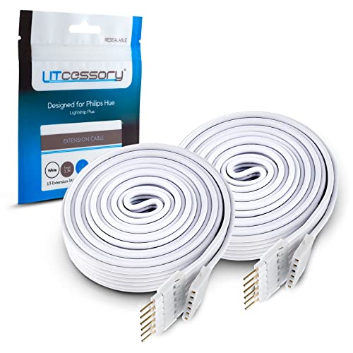 Litcessory Extension Cable for Philips Hue Lightstrip Plus (3.3ft, 2 Pack, White - Standard 6-PIN V3)