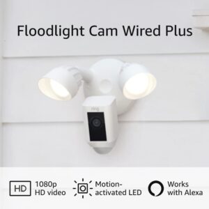 certified refurbished ring floodlight cam wired plus with motion-activated 1080p hd video, white (2021 release)