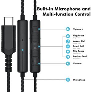 USB C Headphones Over Ear Earbuds Running, Hi-Fi Bass Stereo Wrap Around in Ear Wired Sports with Mic for Workout Noise Isolating Type C Earphones for Samsung Fold 4 Flip 3 S22 S23 iPad 10 Pixel 7 Pro